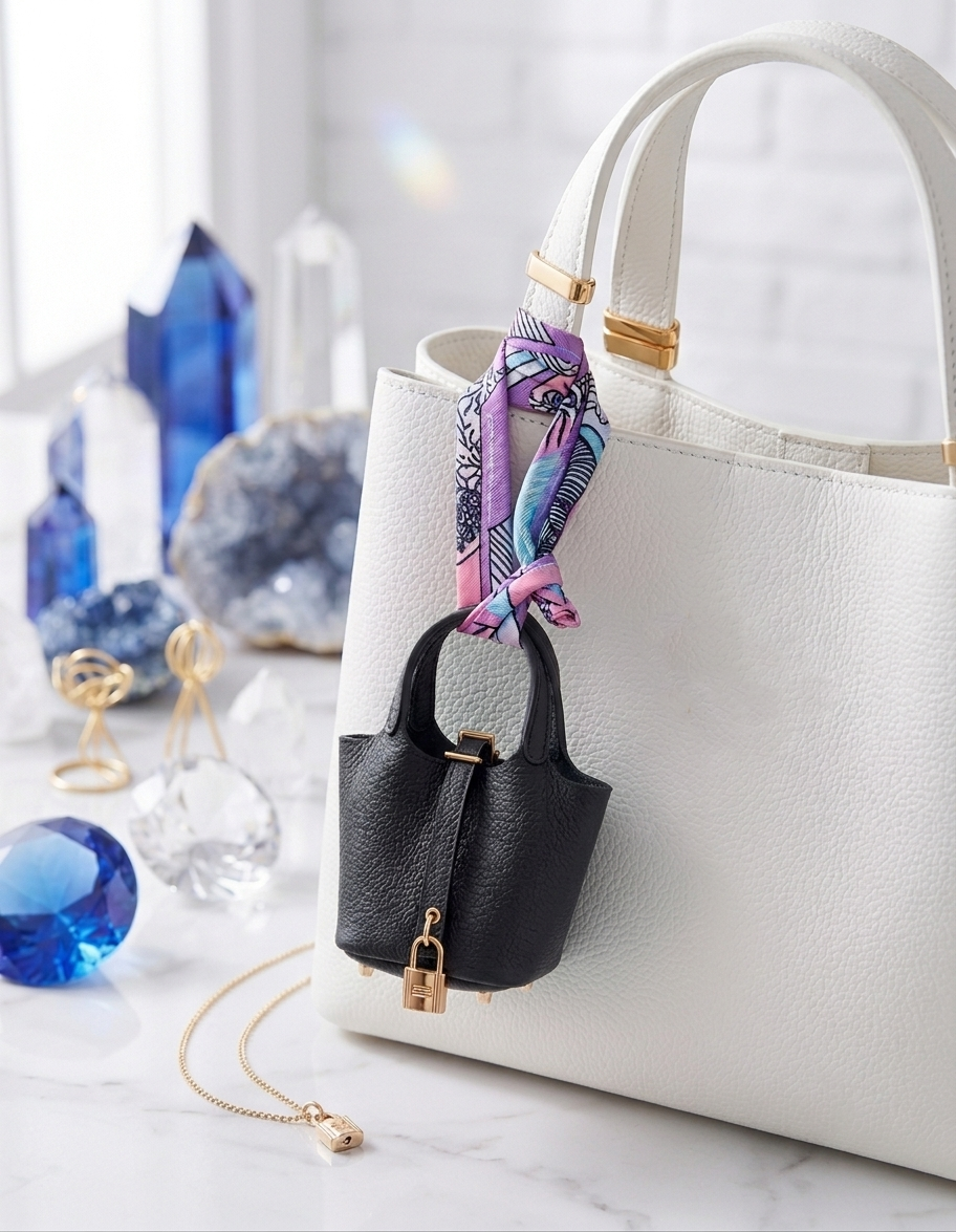 Mini leather Bag Charm for Handbags – Picotin Style Micro Bucket Purse Pendant