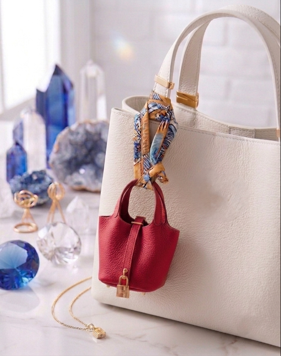 Mini leather Bag Charm for Handbags – Picotin Style Micro Bucket Purse Pendant