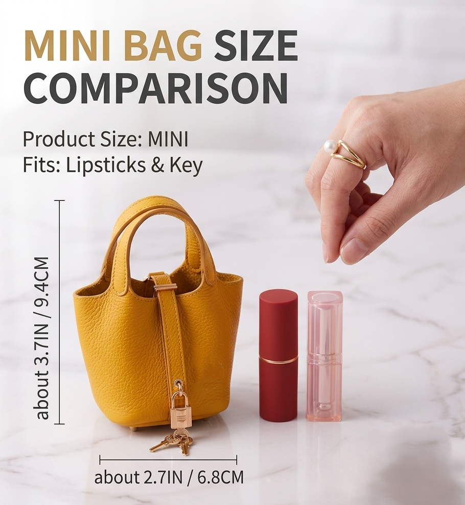 Mini leather Bag Charm for Handbags – Picotin Style Micro Bucket Purse Pendant