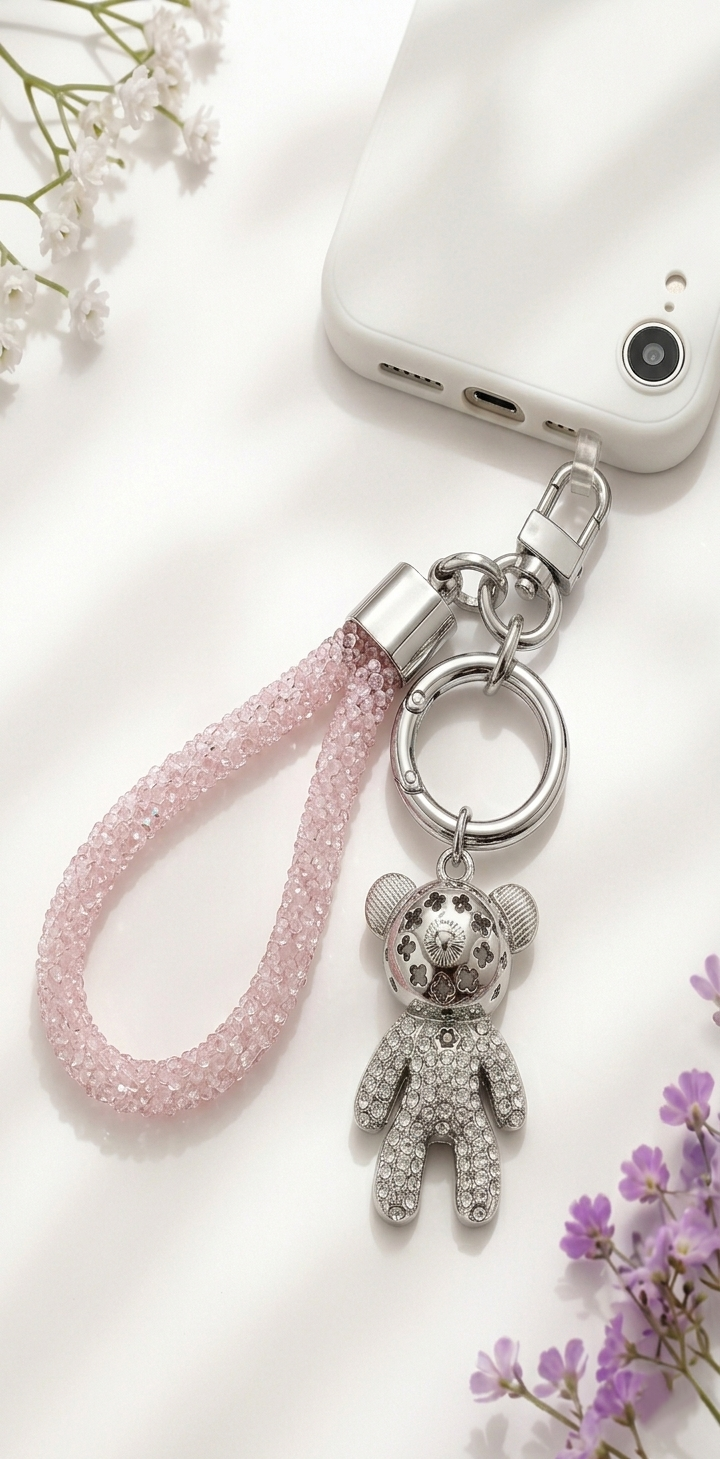 Crystal Loop Metal Bear Wristlet