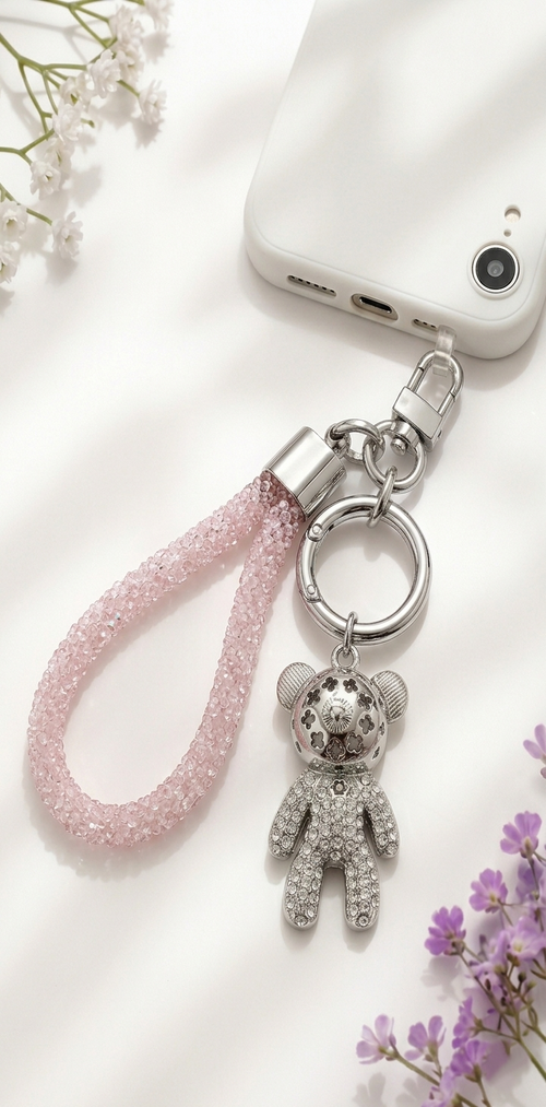 Crystal Loop Metal Bear Wristlet