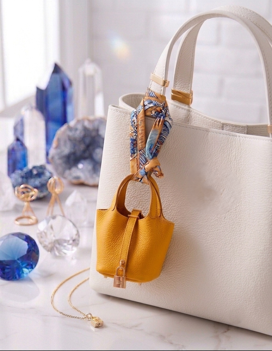 Mini leather Bag Charm for Handbags – Picotin Style Micro Bucket Purse Pendant